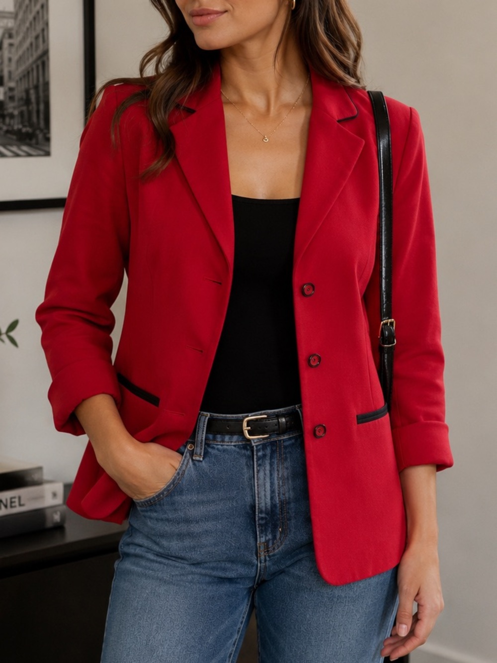 Studio I Red Blazer Jacket Size 16 Vintage Career Office Statement Piece